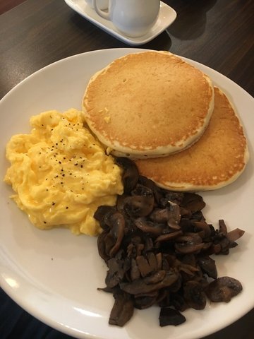 The  Stack  with  Sautéed  Mushroom  and  Scrambled  Eggs