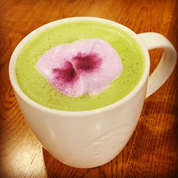 Black Sesame Pure Matcha Latte with Taro Foam