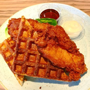 Har Cheong Fried Chicken with Waffles
