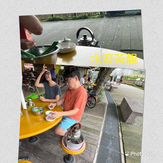 示範製作潮州茶——用爐子熱着盛怒在生鐵茶壺的開水，先略略沖洗茶具，再把放上茶葉的有蓋杯子加上開水，再給每人盛上一小杯的茶，幾輪過去，茶味由淡變濃，光是喝茶，已經是一種享受！